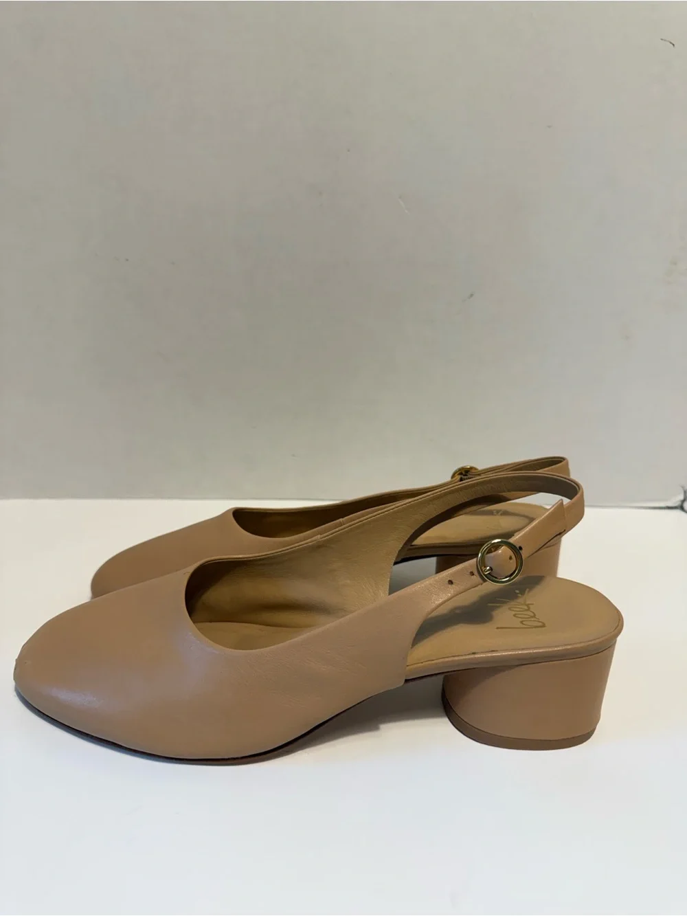 Beek Lora leather beige Solid Slingback Block Heel Buckle Round Toe Ladies US 9*